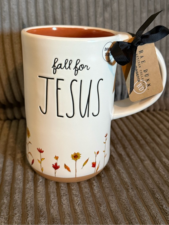 Rae Dunn Other - Rae Dunn White Ceramic Mug with Orange Interior and Autumn Floral Accents